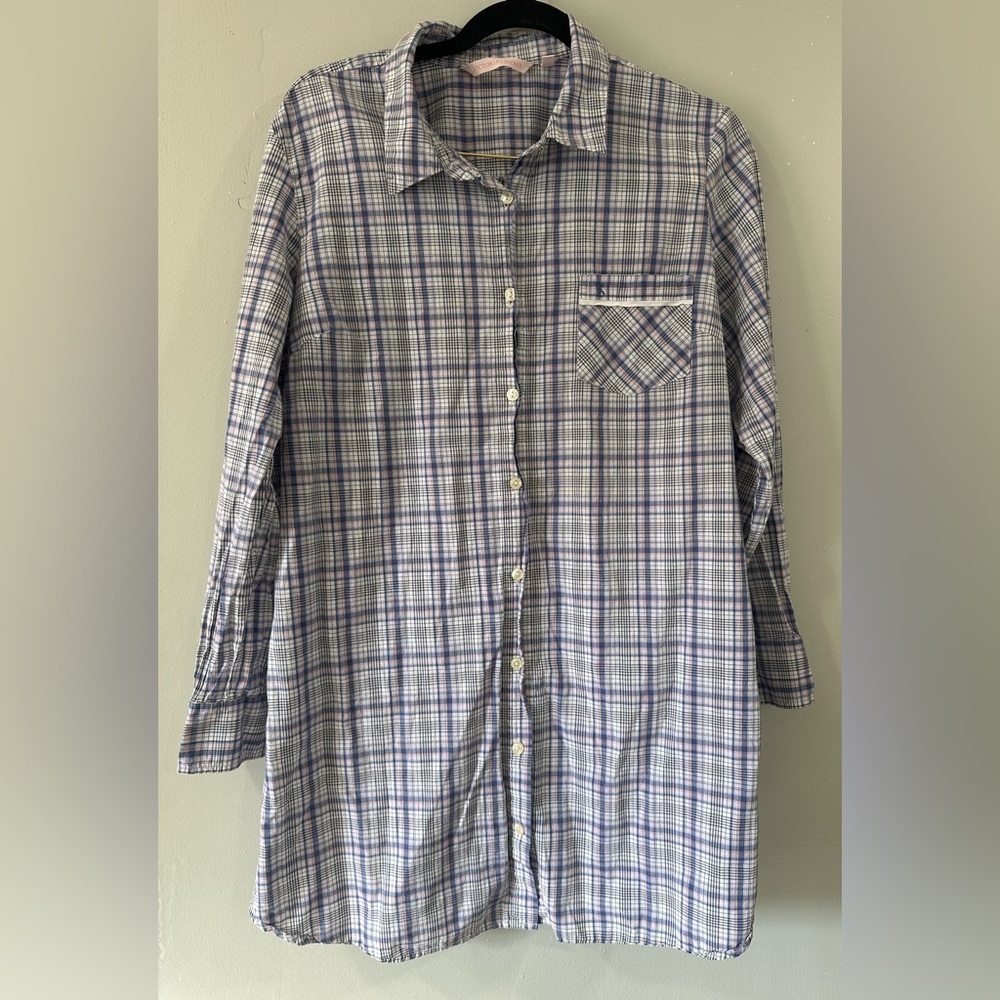 Victoria secret button-down Blue,pink, lavander Plaid pattern sleepshirt